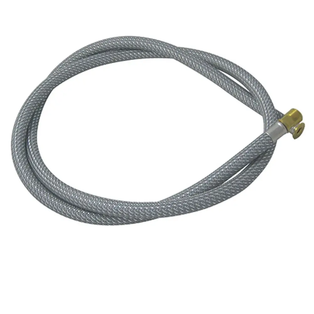 Schlauch von Kludi mit flexiblem, gewebtem Mantel, eine Seite mit Schraubanschluss, geeignet für Sanitärinstallationen.